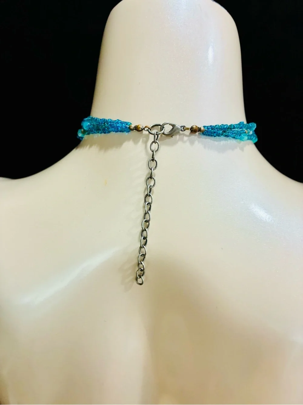 Aqua Blue Multi-Strand Tassel Necklace with Teardrop Pendant - Women Jewelry